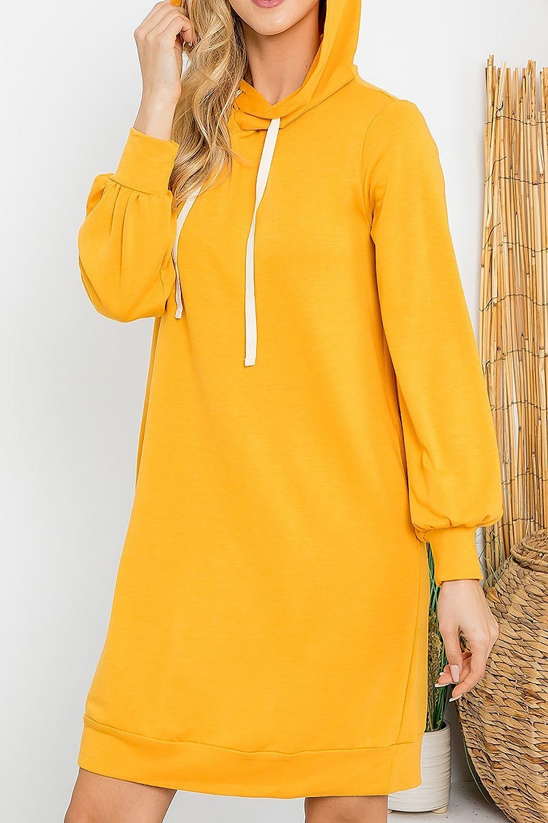 French terry long puff sleeve hoodie dress (DED8952)