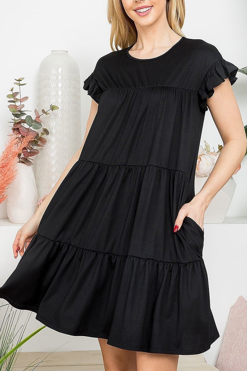 Ruffle short cap sleeve tiered dress (DED8361)