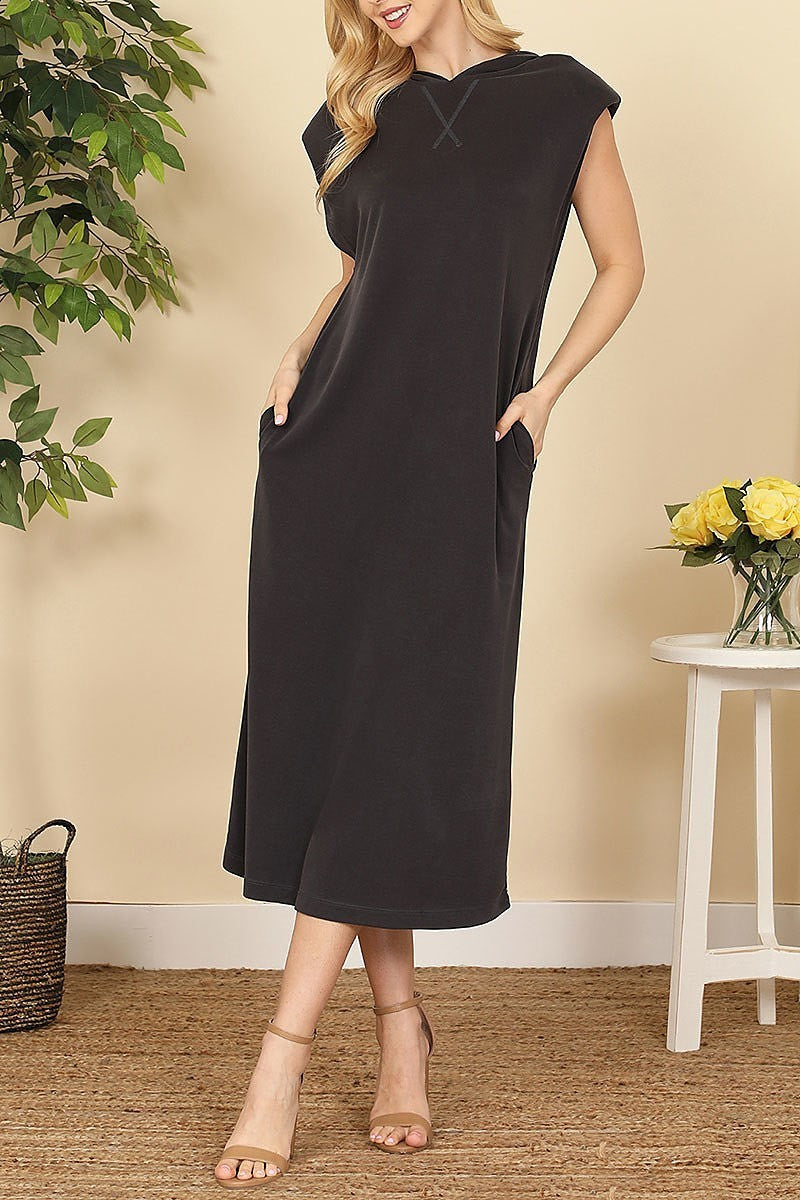 Hoodie cap sleeve with side pockets dress (DED9065)