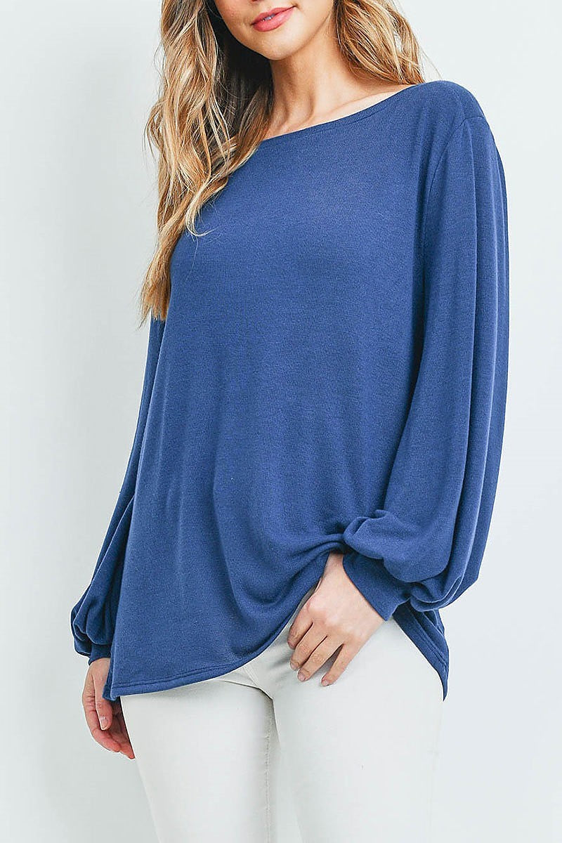 Bubble sleeve boat neck top (ED9106)