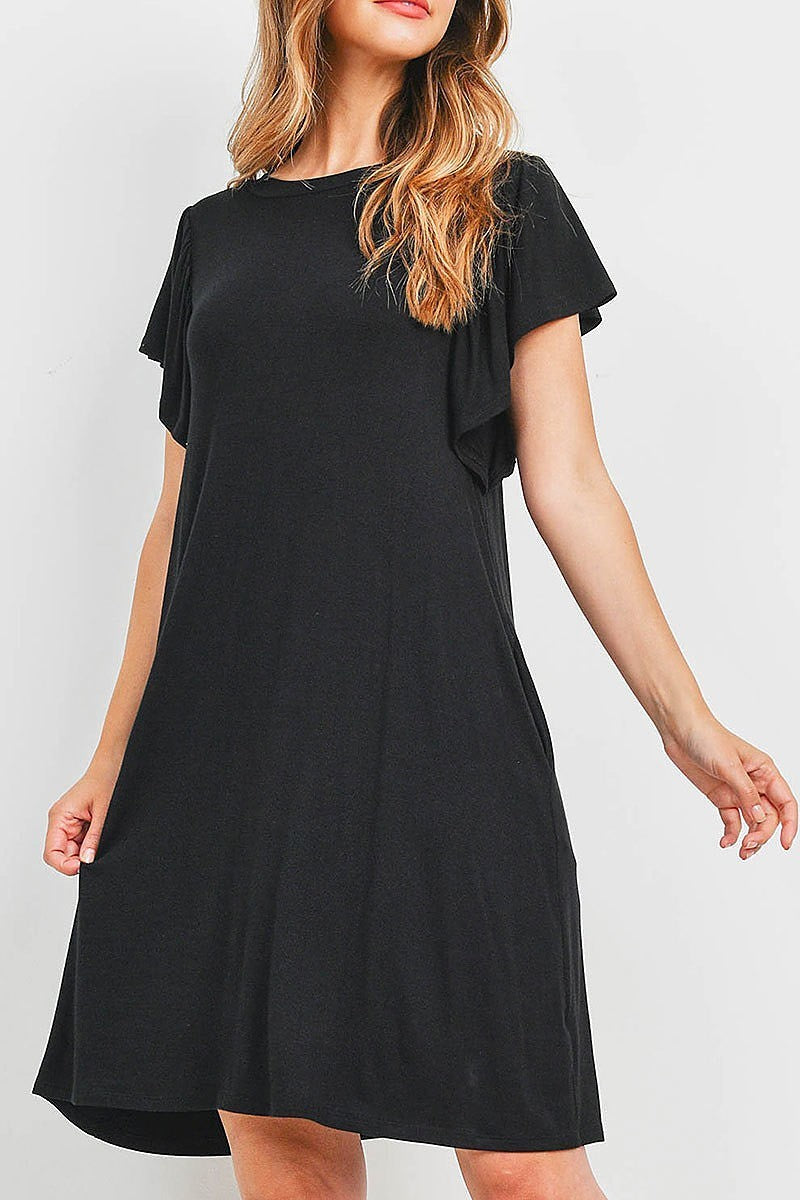 Flutter sleeves side pocket swing dress (DED6390)