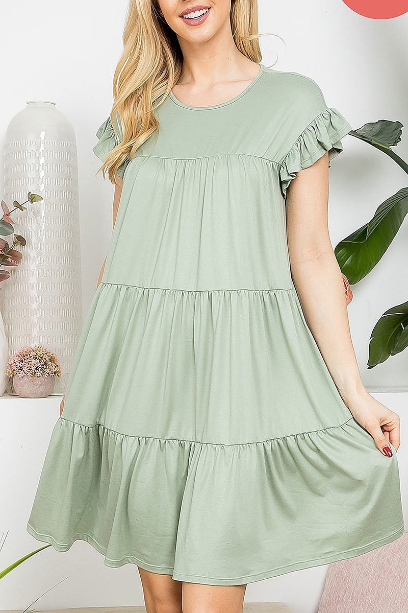 Ruffle short cap sleeve tiered dress (DED8361-1)