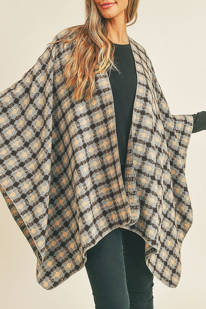 Plaid pattern ruana kimono (DGS5733)