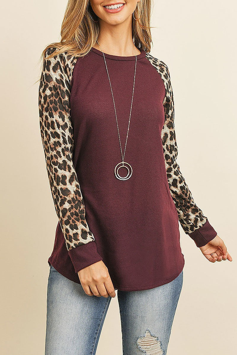 Long sleeve leopard raglan hacci top (ED8808)