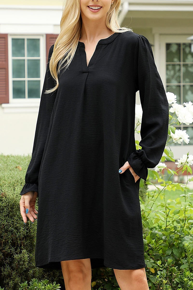 Collared neckline woven long sleeve dress (DED8839)