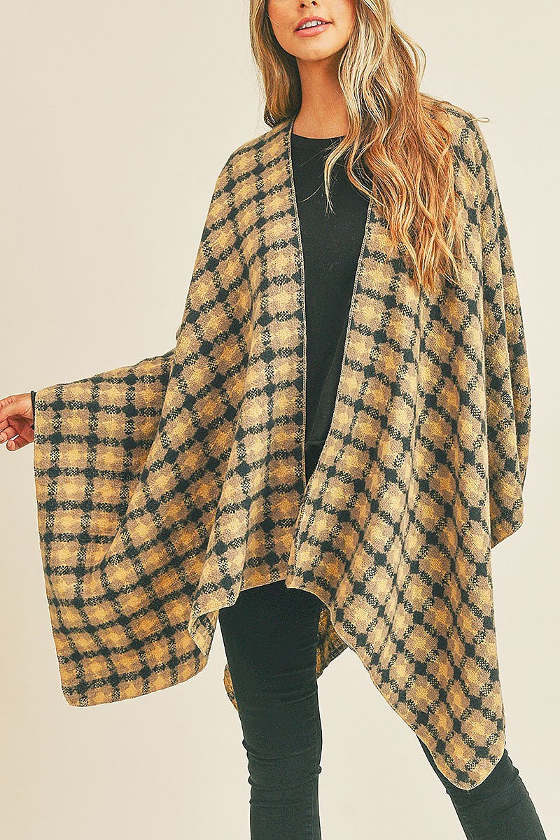 Plaid pattern ruana kimono (DGS5733)