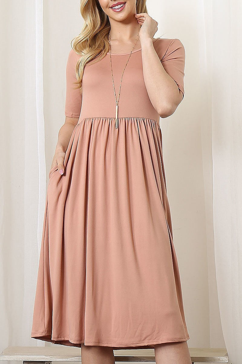 Short sleeve solid a line dress (DED8316-1)