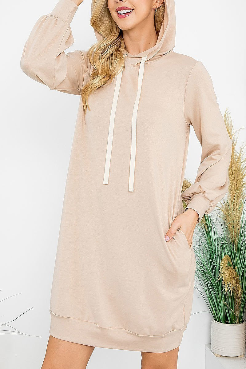 French terry long puff sleeve hoodie dress (DED8952)