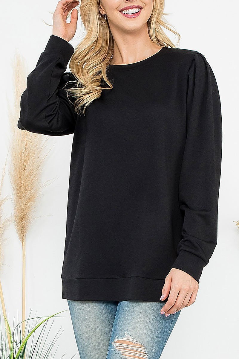 Puff sleeve round neck top (EF6919)