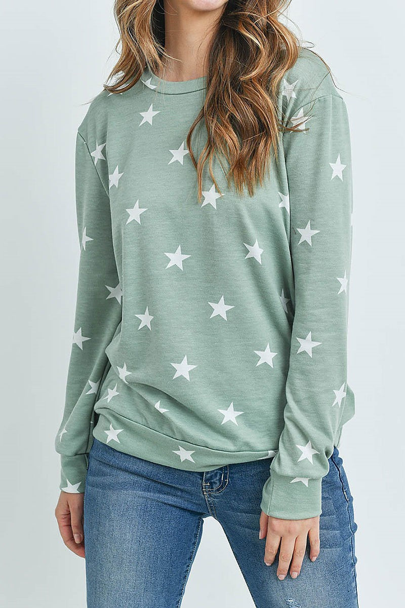 Star print long sleeve pull over top (ED8515)