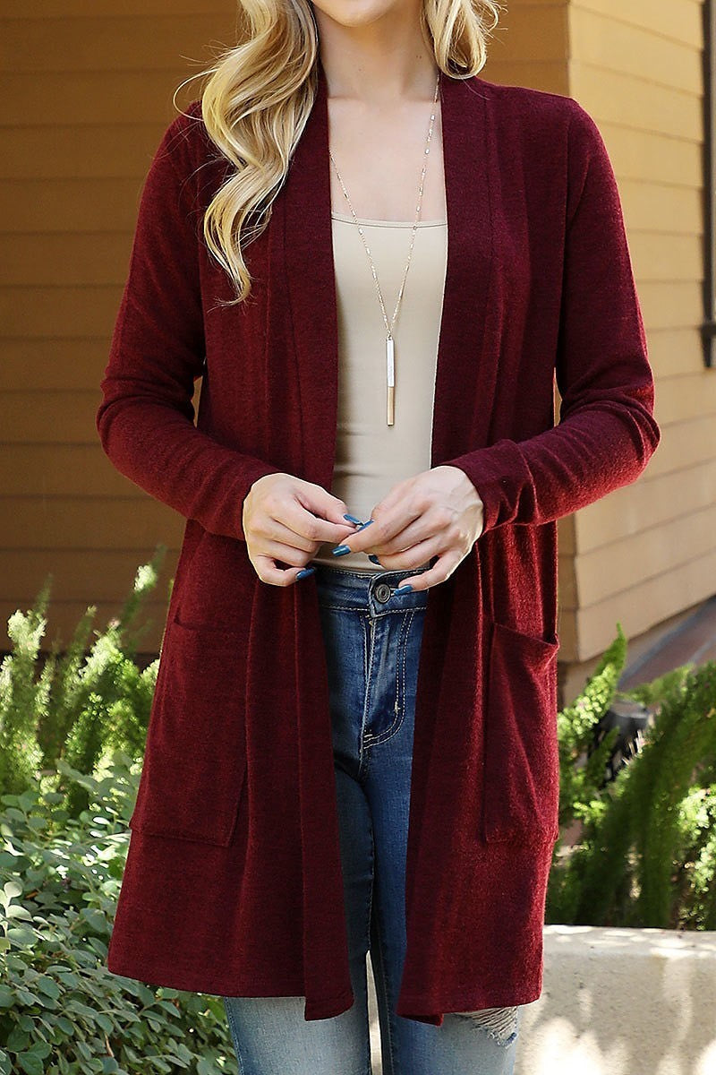 Solid front pockets open cardigan (DGS6298)