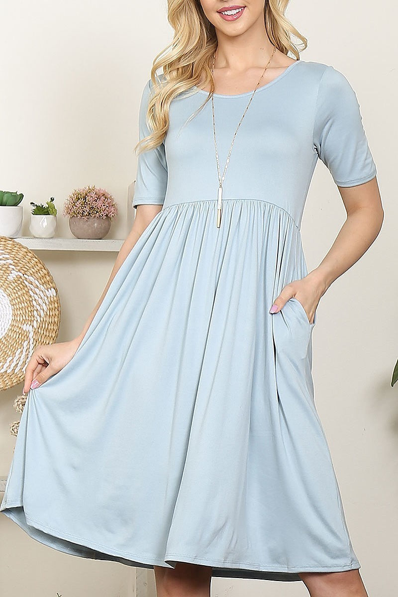 Short sleeve solid a line dress (DED8316-1)