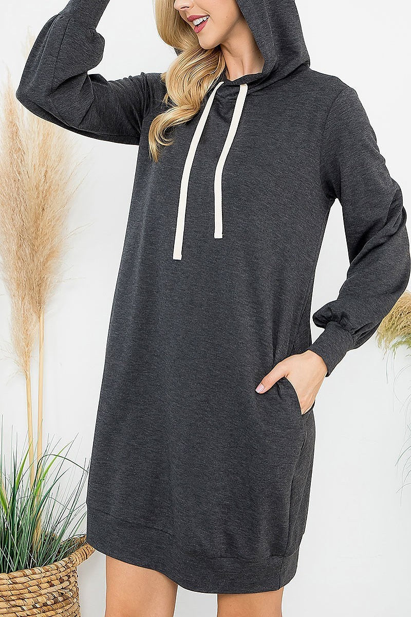 French terry long puff sleeve hoodie dress (DED8952)