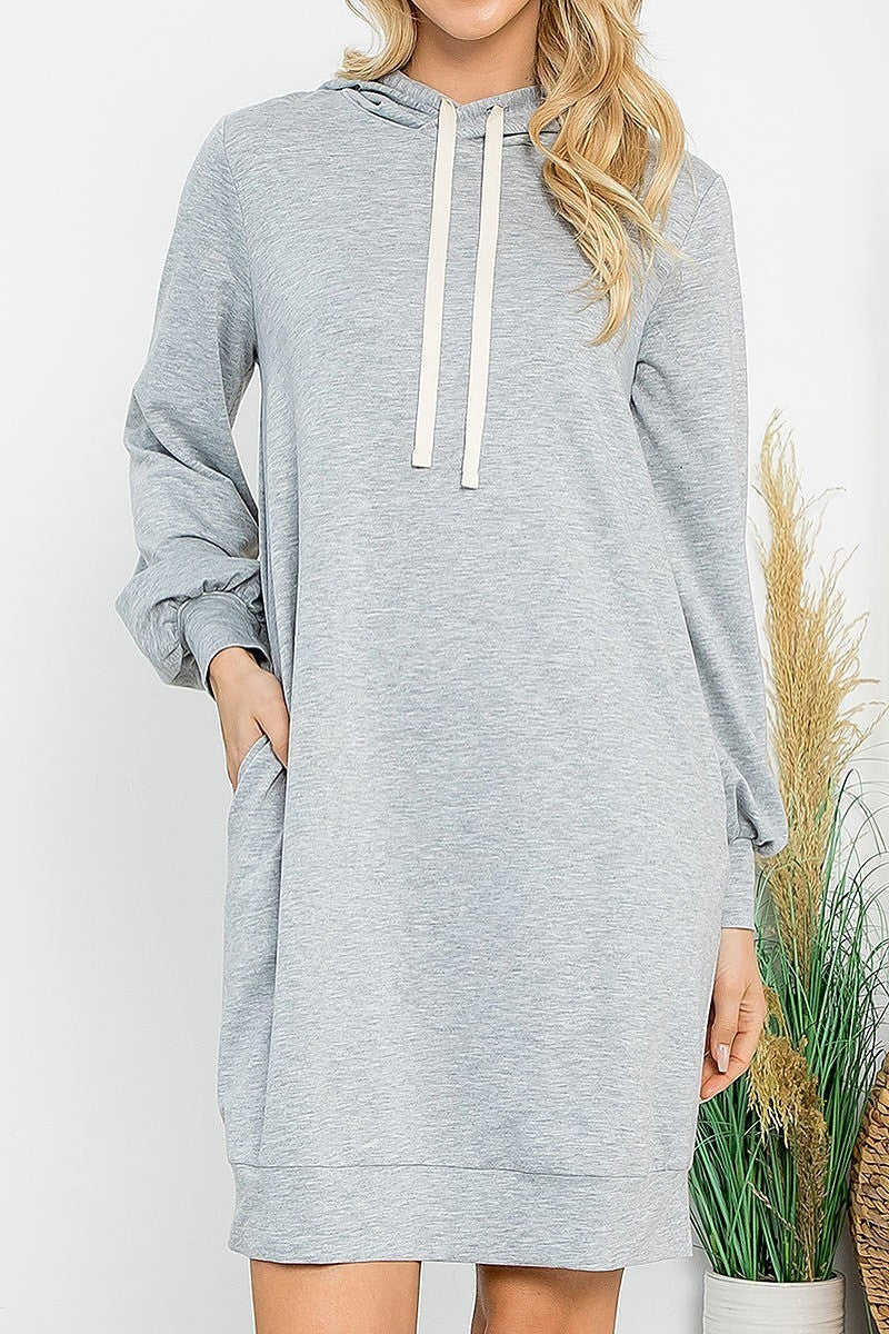 French terry long puff sleeve hoodie dress (DED8952)