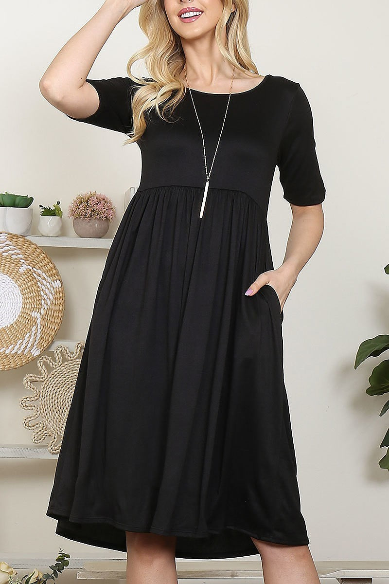 Short sleeve solid a line dress (DED8316-1)