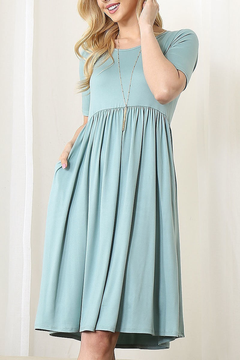 Short sleeve solid a line dress (DED8316-1)